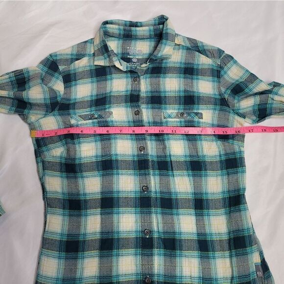 MOUNTAIN HARD WEAR teal plaid button up flannel long sleeve shirt 2 - Picture 7 of 8
